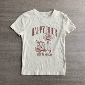 Medium American Eagle “Happy Hour” Cream Graphic Baby Tee 1269